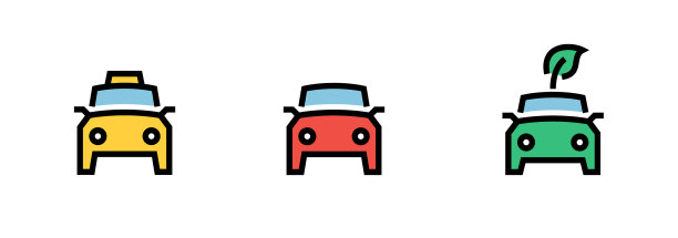 城市汽车图标设置黄色出租车绿色环保红色图片下载