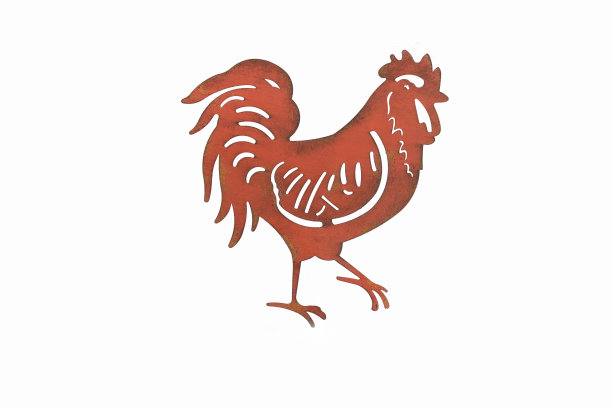 白色背景上的红色模板公鸡。图片下载