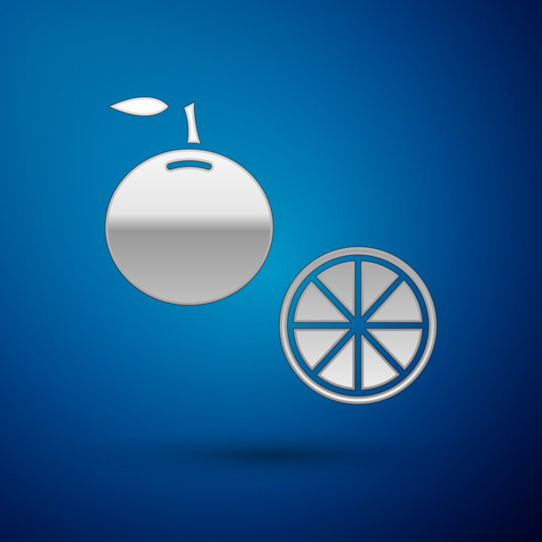 银色橙色的水果图标孤立在蓝色图片下载