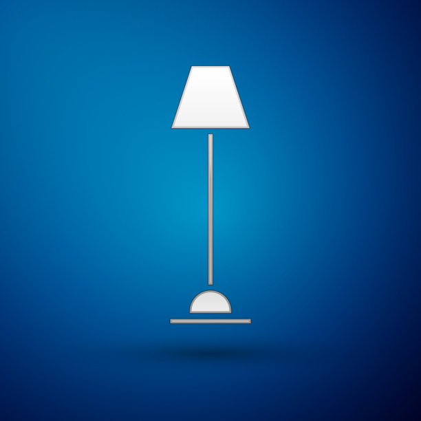 银色落地灯图标孤立在蓝色背景图片下载