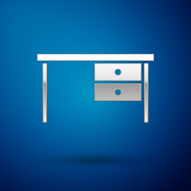 银色办公桌图标孤立在蓝色图片下载