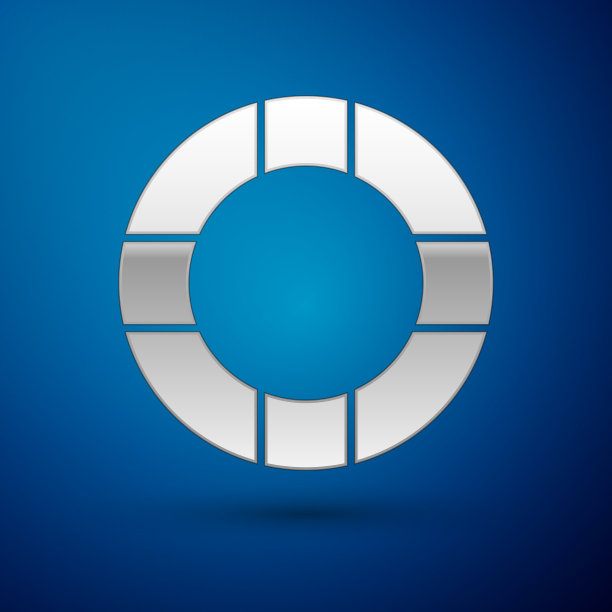 银色救生圈图标孤立在蓝色背景图片下载