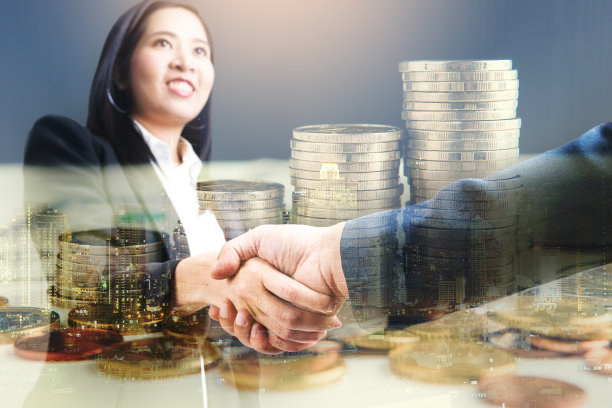 双重曝光商业握手，投资概念，股市和城市景观屏幕背景图片下载