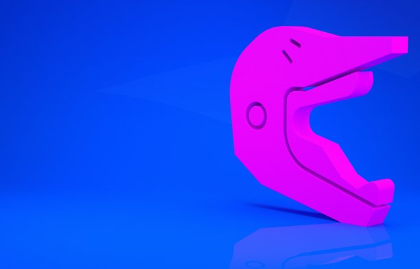 粉色摩托车越野摩托车头盔图标孤立在蓝色背景。极简主义的概念。3d渲染图图片下载