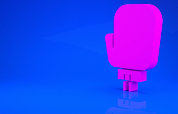 粉色拳击手套图标孤立在蓝色背景。极简主义的概念。3d渲染图图片下载