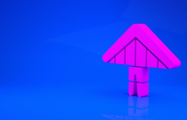 粉红色悬挂滑翔机图标孤立在蓝色背景。极限运动。极简主义的概念。3d渲染图图片下载