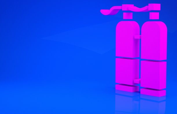 粉红色的Aqualung图标孤立在蓝色背景。潜水员用氧气罐。潜水设备。极限运动。运动设备。极简主义的概念。3d渲染图图片下载