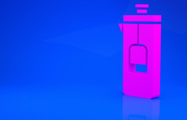 粉红色的法国媒体图标孤立在蓝色的背景。极简主义的概念。3d渲染图图片下载