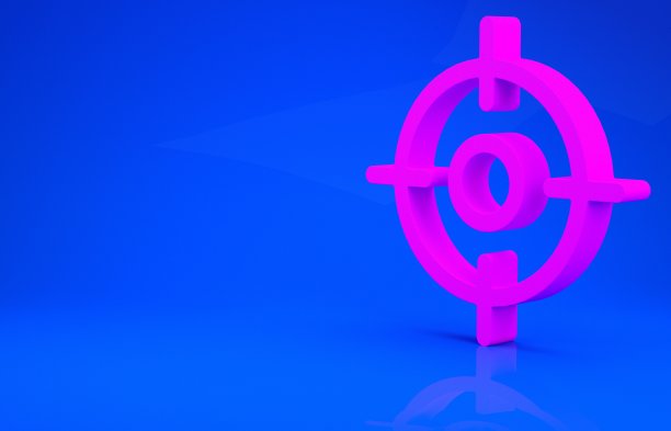 粉色目标运动图标孤立在蓝色背景。射击靶场或射击的清晰目标。极简主义的概念。3d渲染图图片下载