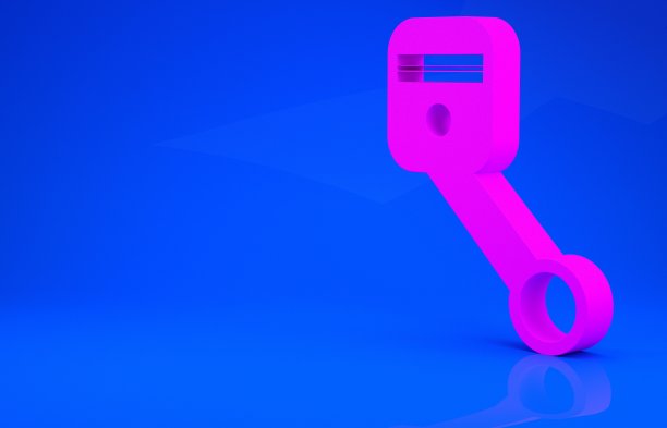 粉红色引擎活塞图标隔离在蓝色背景。汽车发动机活塞标志。极简主义的概念。3d渲染图图片下载