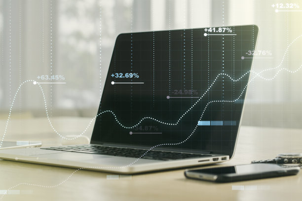 双重曝光抽象的创造性统计数据全息图在计算机背景下，分析和预测的概念图片下载