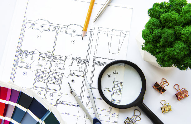 建筑师工作场所俯视图图片下载