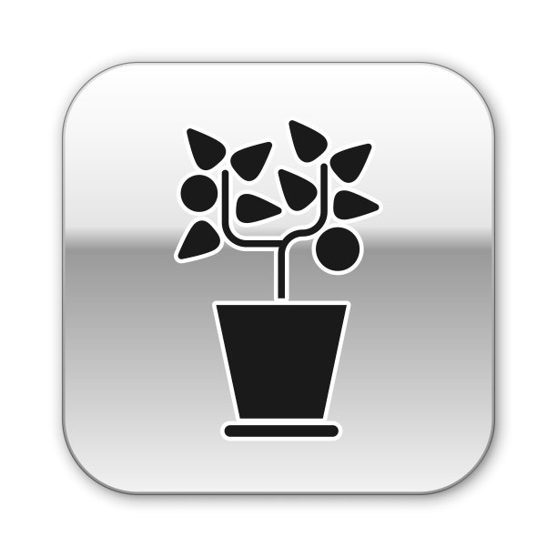 黑色植株在盆栽图标孤立在白色图片下载