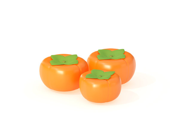 柿子水果3d插图渲染孤立的白色背景图片下载