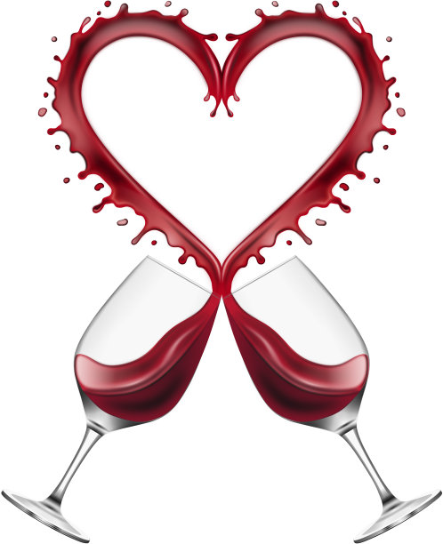 用红酒杯吐司，洒上心形的花图片下载