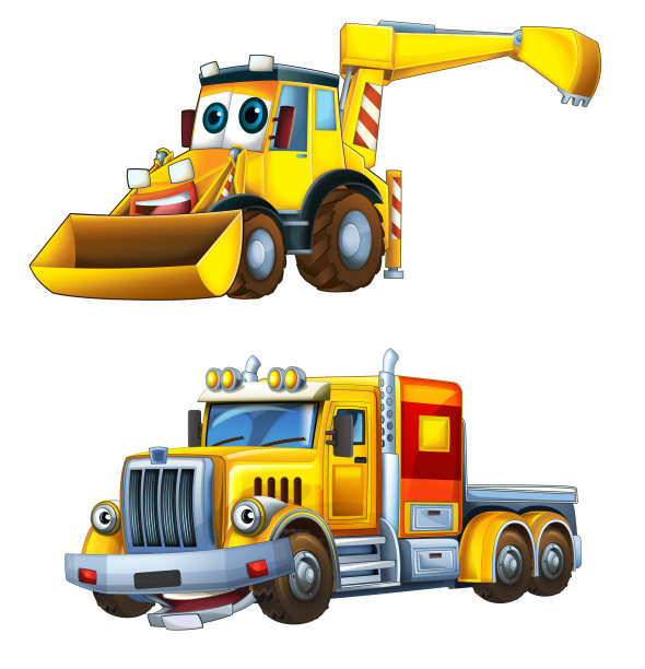 卡通挖掘机等工业用车插画图片下载
