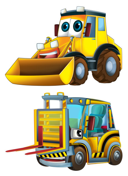 卡通挖掘机等工业用车插画图片下载