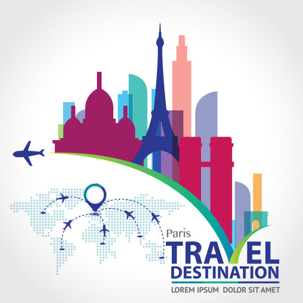 法国旅游天际线城市轮廓矢量插图图片下载