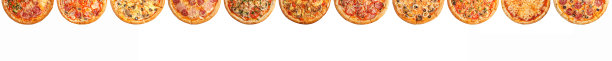 各种披萨隔离在白色背景上的横幅设计图片下载