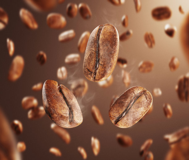 黑炸咖啡豆与烟雾坠落，3d渲染图片下载