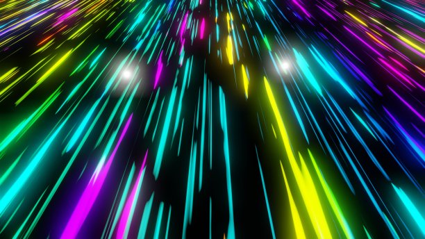 彩色霓虹灯光未来流数据通信飞进数字技术动画3D渲染图片下载