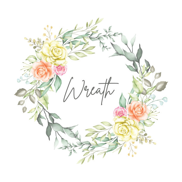 美丽的婚礼请柬与鲜花花环图片下载