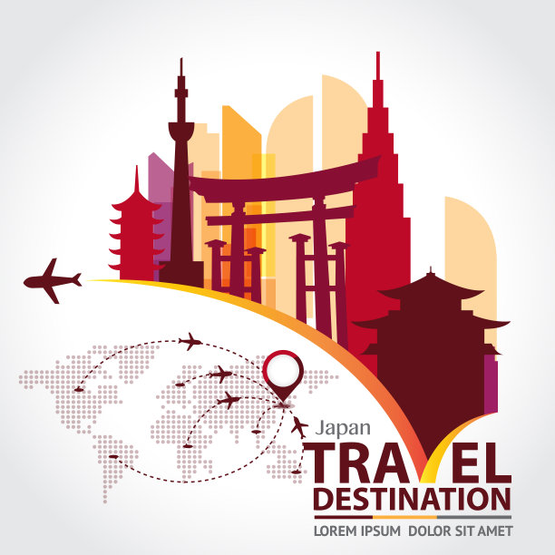 日本旅游天际线城市轮廓矢量插图图片下载