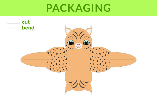 可爱的DIY派对喜欢盒子生日，婴儿送礼与可爱的山猫糖果，糖果，小礼物，面包房。可打印颜色方案。打印，裁剪，折叠不用胶水。矢量插图。图片下载