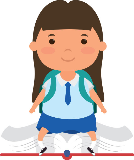 可爱的小学生女孩坐在书中的人物图片下载