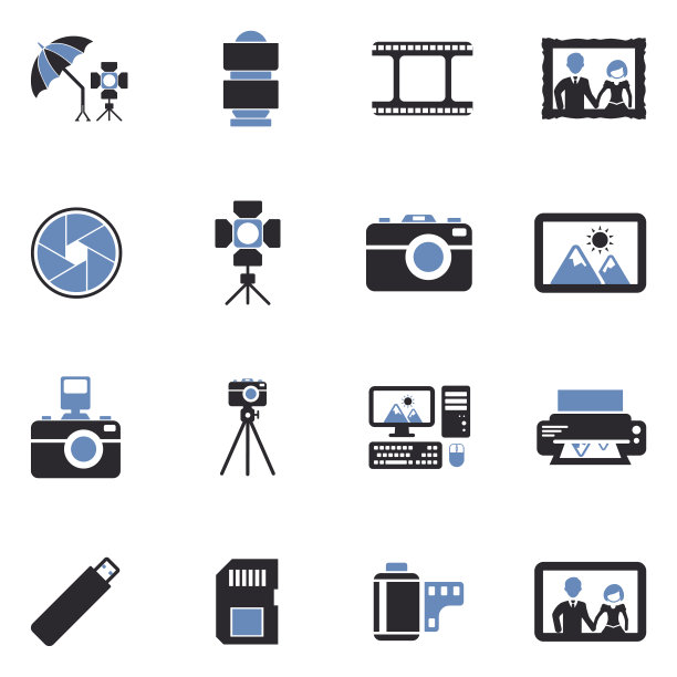 摄影的图标。双色调平面设计。矢量插图。图片下载