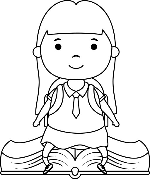 可爱的小学生女孩坐在书中的人物图片下载