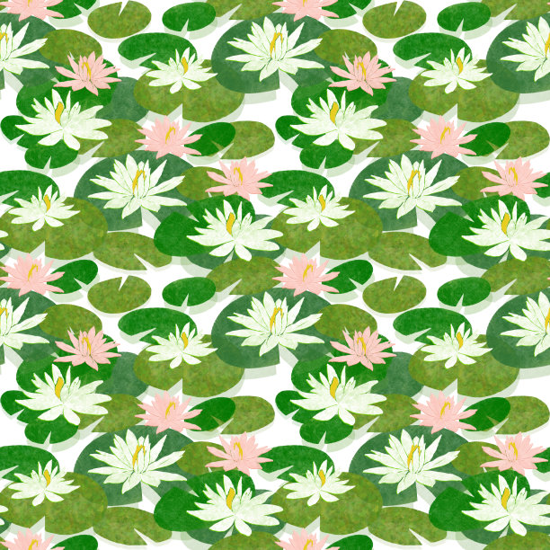 白色和粉红色睡莲无缝图案图片下载