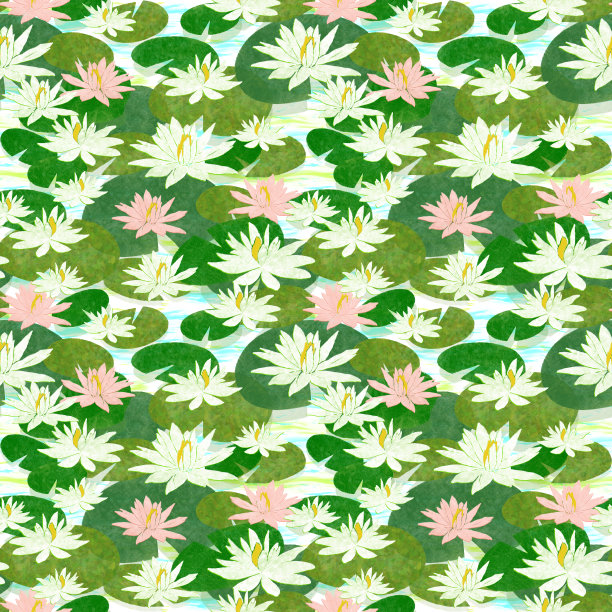 白色和粉红色睡莲无缝图案图片下载