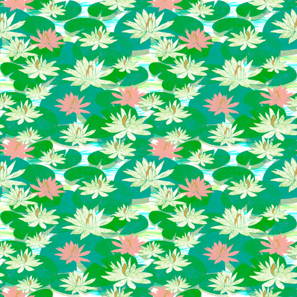 白色和粉红色睡莲无缝图案图片下载