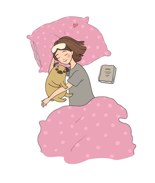 熟睡的漂亮女孩和可爱的哈巴狗图片下载