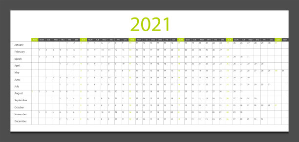 日历计划2021设计模板周开始周日。图片下载
