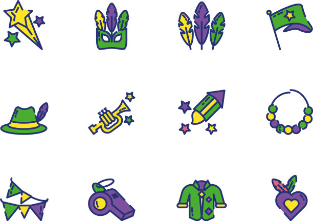 孤立的狂欢节图标设置设计图片下载