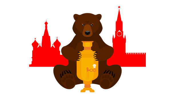 俄罗斯熊和茶壶。俄罗斯的传统象征。矢量插图。图片下载