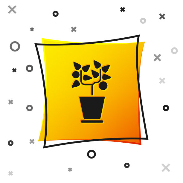 黑色植株在盆栽图标孤立在白色图片下载