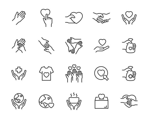 一套慈善图标，捐赠，志愿者，拯救世界图片下载