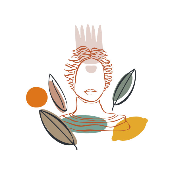 矢量抽象形状手绘。古老的雕塑。当代极简主义艺术，线性艺术元素，时尚潮流色彩。纺织品设计，印刷t恤，卡片，明信片，封面图片下载