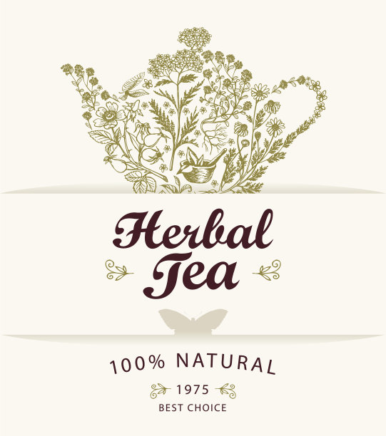 带有茶壶和草药茶的标签或横幅图片下载