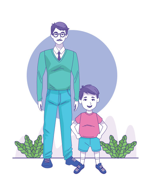 快乐的男人和站着小男孩的偶像图片下载