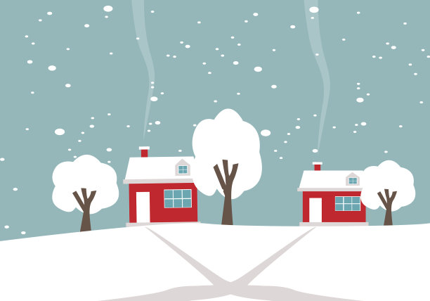 冬季卡通树与房子和烟图片下载