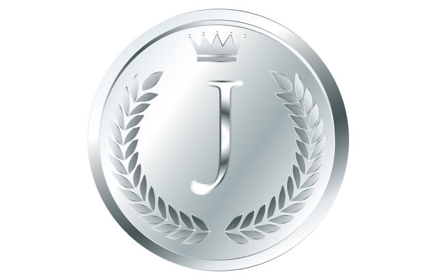 月桂花环和皇冠字母硬币，J图片下载
