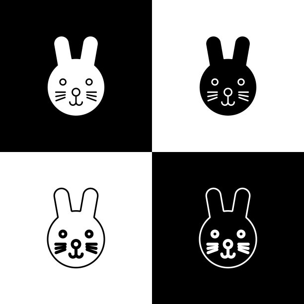 设置兔子生肖图标孤立在黑色和图片下载