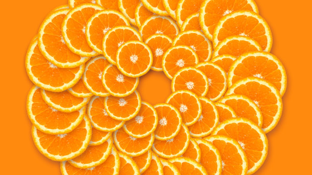 美丽的图案橙色片上的橙色背景。俯视图，平躺，横幅。图片下载