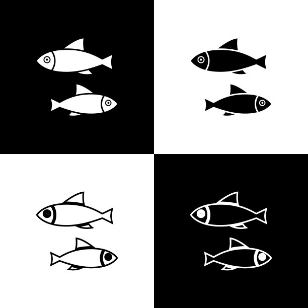 设置鱼的图标隔离在黑色和白色图片下载