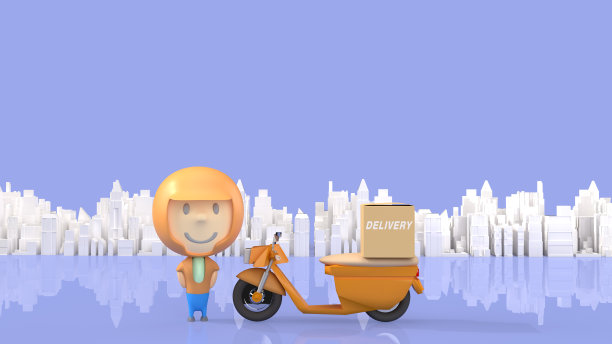 男人和自行车交付3d渲染运输内容。图片下载