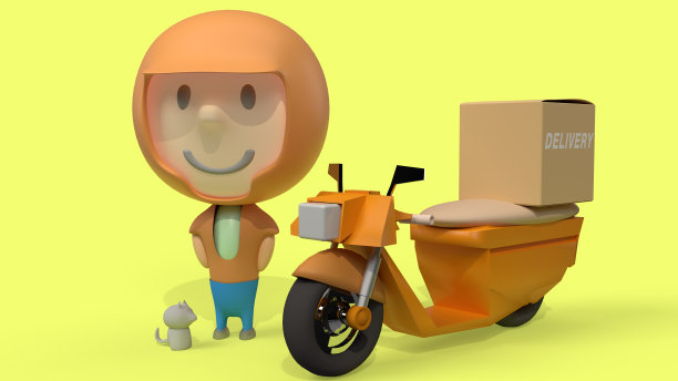 男人和自行车交付3d渲染运输内容。图片下载